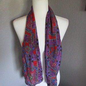 Purple & red silk paisley oblong scarf